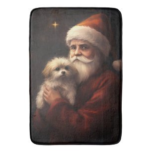 Maltese With Santa Claus Festive Christmas  Bath Mat