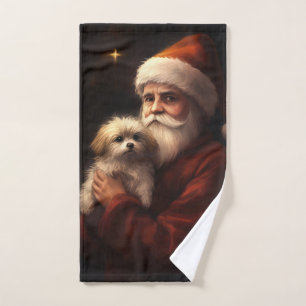 Maltese With Santa Claus Festive Christmas  Bath Towel Set