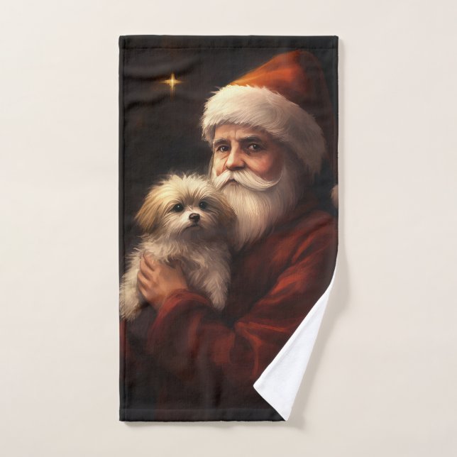 Maltese With Santa Claus Festive Christmas  Bath Towel Set (Hand Towel)