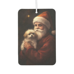 Maltese With Santa Claus Festive Christmas Car Air Freshener
