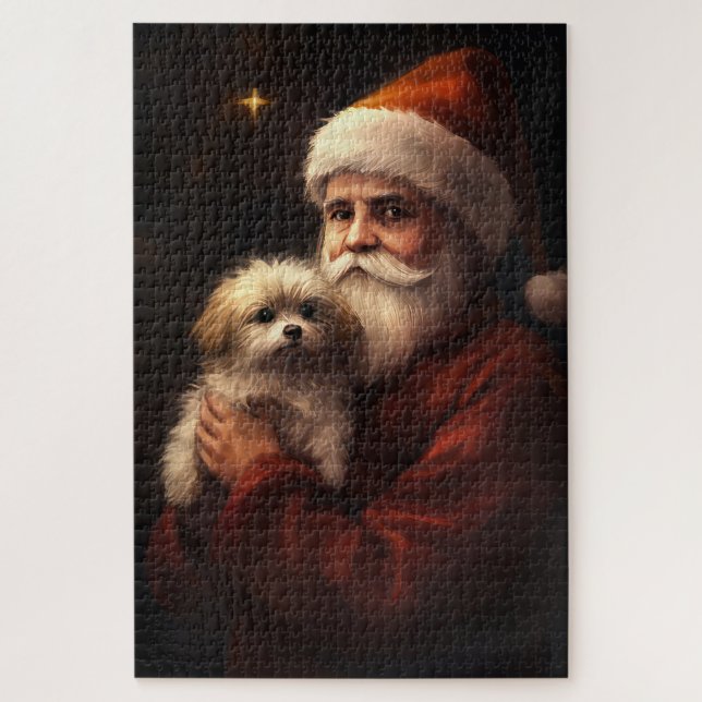Maltese With Santa Claus Festive Christmas  Jigsaw Puzzle (Vertical)