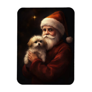 Maltese With Santa Claus Festive Christmas Magnet