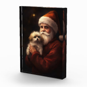 Maltese With Santa Claus Festive Christmas Photo Block