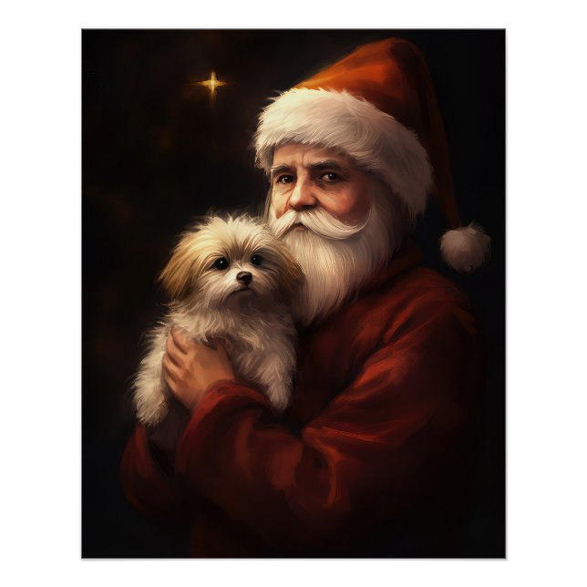 Maltese With Santa Claus Festive Christmas  Poster (Front)