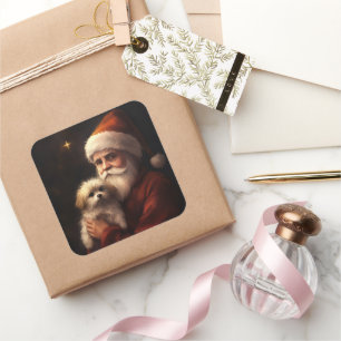 Maltese With Santa Claus Festive Christmas  Square Sticker