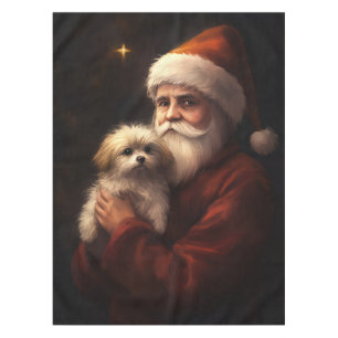 Maltese With Santa Claus Festive Christmas  Tablecloth