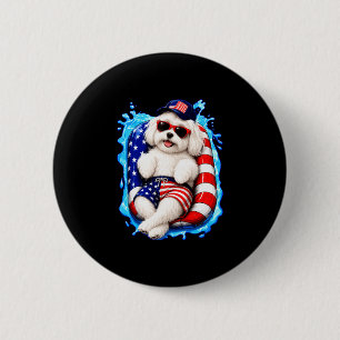 Maltese with sunglasses patriotic dog summer pool 6 cm round badge