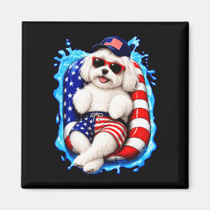 Maltese with sunglasses patriotic dog summer pool magnet