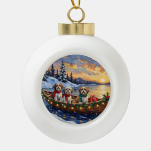 Malti Tzu Christmas Boat Holiday Ceramic Ball Christmas Ornament