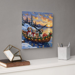 Malti Tzu Christmas Boat Holiday Square Wall Clock