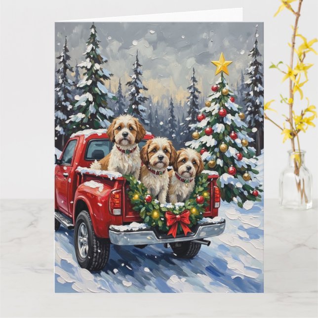 Malti-Tzu Christmas Red Truck Holiday Card (Yellow Flower)