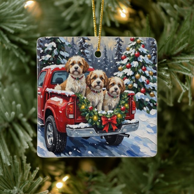 Malti-Tzu Christmas Red Truck Holiday Ceramic Ornament (Tree)