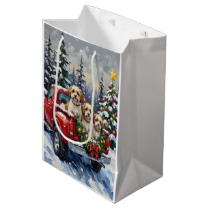 Malti-Tzu Christmas Red Truck Holiday Medium Gift Bag
