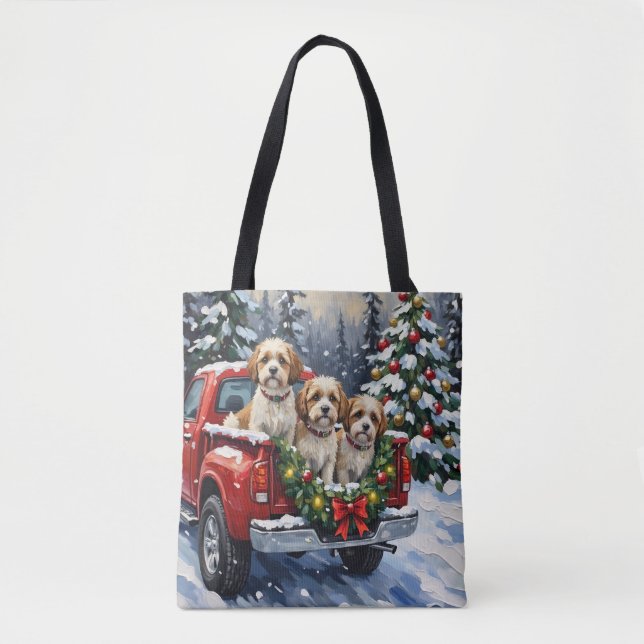 Malti-Tzu Christmas Red Truck Holiday Tote Bag (Front)