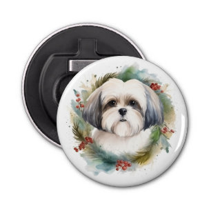 Malti Tzu Christmas Wreath Festive Pup Bottle Opener