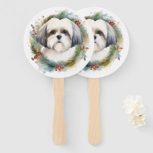 Malti Tzu Christmas Wreath Festive Pup Hand Fan