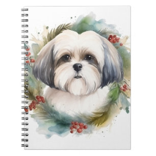Malti Tzu Christmas Wreath Festive Pup Notebook