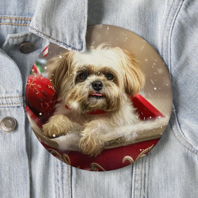 Malti Tzu Dog Christmas Festive 6 Cm Round Badge (In Situ)