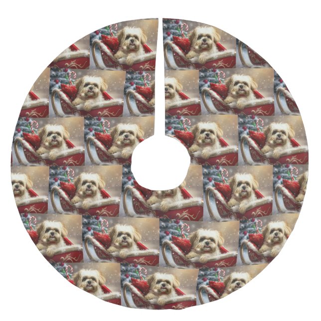 Malti Tzu Dog Christmas Festive Brushed Polyester Tree Skirt (Front)