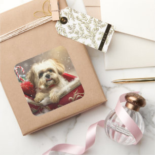 Malti Tzu Dog Christmas Festive Square Sticker