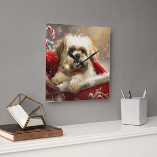 Malti Tzu Dog Christmas Festive Square Wall Clock