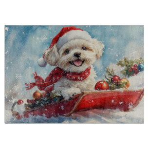 Malti Tzu  Dog in Sledge Let it Snow Christmas Cutting Board