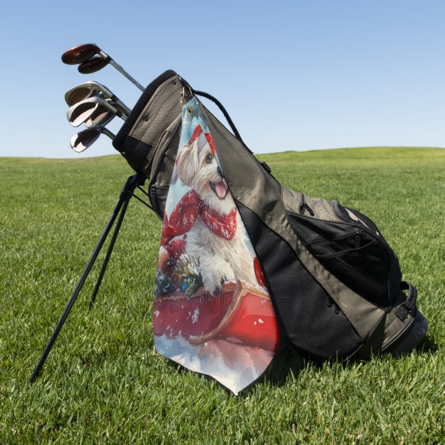 Malti Tzu  Dog in Sledge Let it Snow Christmas Golf Towel (Green)