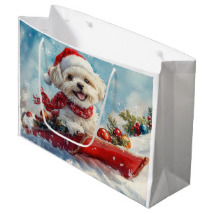 Malti Tzu  Dog in Sledge Let it Snow Christmas Large Gift Bag