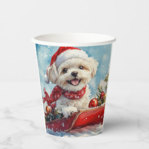 Malti Tzu  Dog in Sledge Let it Snow Christmas Paper Cups