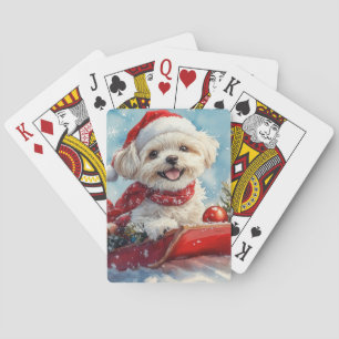 Malti Tzu Dog in Sledge Let it Snow Christmas Playing Cards