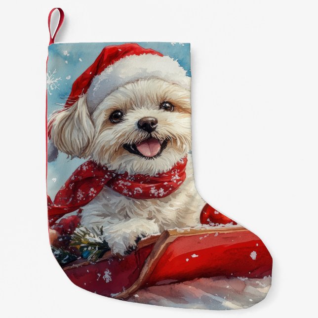 Malti Tzu  Dog in Sledge Let it Snow Christmas Small Christmas Stocking (Front)