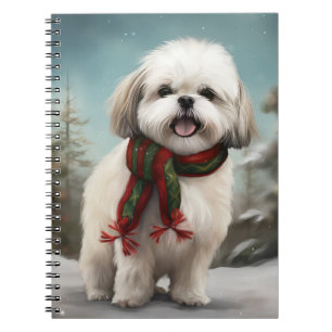 Malti Tzu Dog in Snow Christmas Notebook