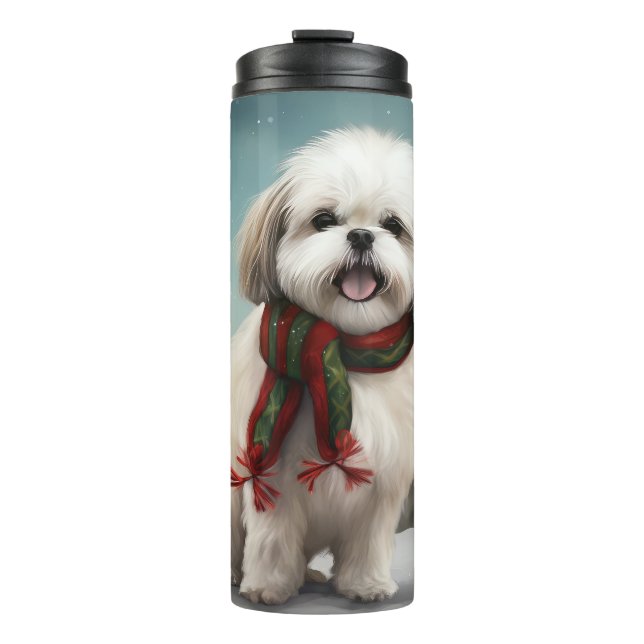 Malti Tzu Dog in Snow Christmas Thermal Tumbler (Front)