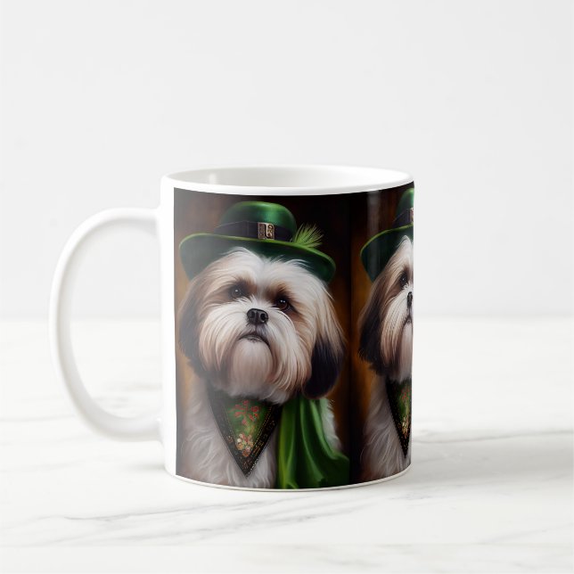 Malti Tzu Dog in St. Patrick's Day Dress Coffee Mug (Left)