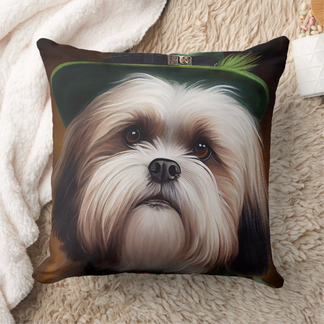 Malti Tzu Dog in St. Patrick's Day Dress  Cushion (Blanket)