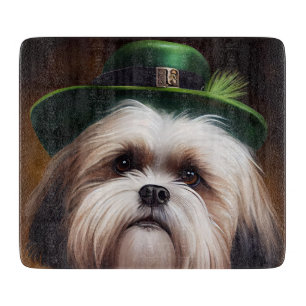 Malti Tzu Dog in St. Patrick's Day Dress Cutting Board