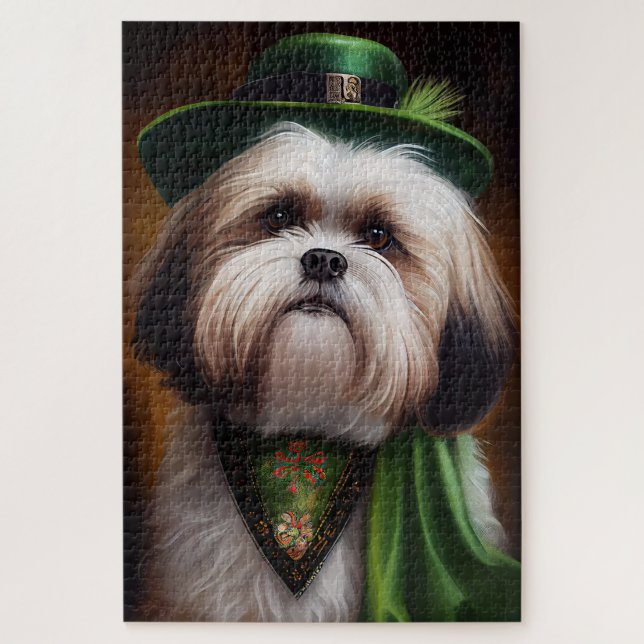 Malti Tzu Dog in St. Patrick's Day Dress Jigsaw Puzzle (Vertical)