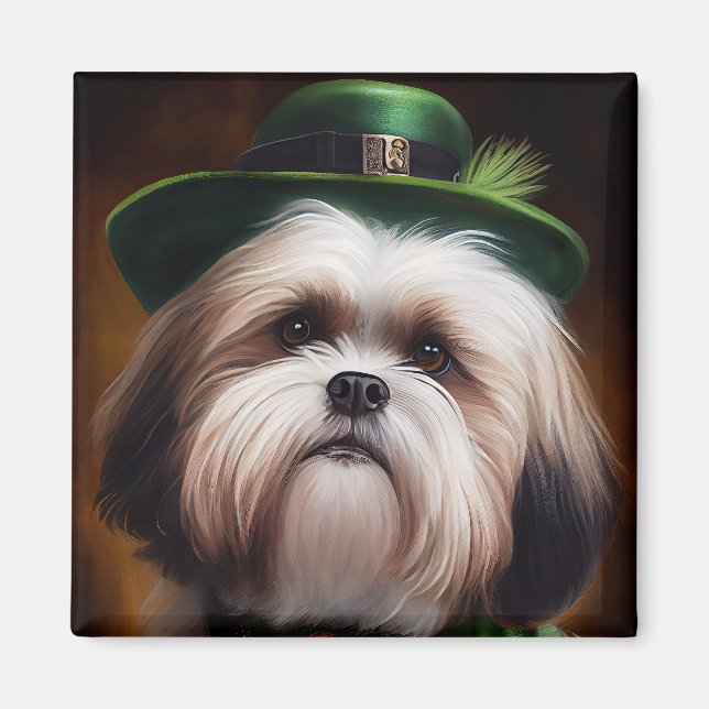Malti Tzu Dog in St. Patrick's Day Dress Magnet (Front)