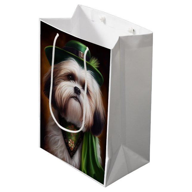 Malti Tzu Dog in St. Patrick's Day Dress Medium Gift Bag (Front Angled)
