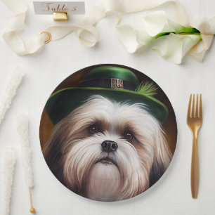 Malti Tzu Dog in St. Patrick's Day Dress Paper Plate