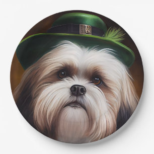 Malti Tzu Dog in St. Patrick's Day Dress Paper Plate