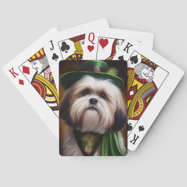 Malti Tzu Dog in St. Patrick's Day Dress Playing Cards (Back)
