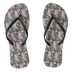 Malti Tzu Dog Riding Motorcycle Christmas Jandals