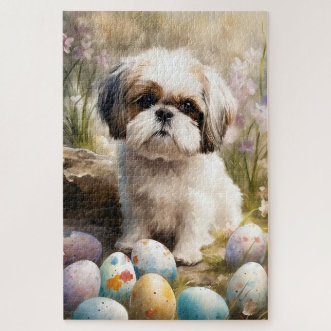 Malti Tzu Dog with Easter Eggs Holiday Jigsaw Puzzle (Vertical)