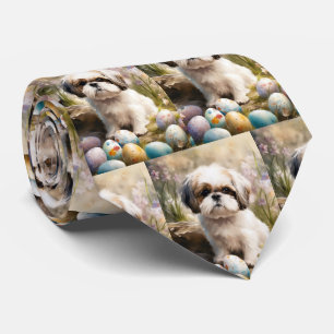 Malti Tzu Dog with Easter Eggs Holiday Tie
