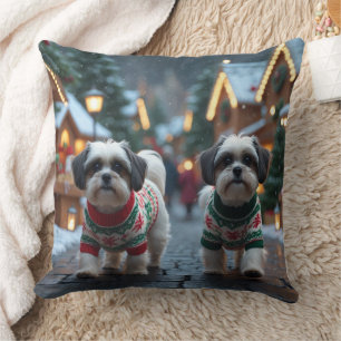 Malti Tzu Dogs Christmas Snow Holiday Cushion