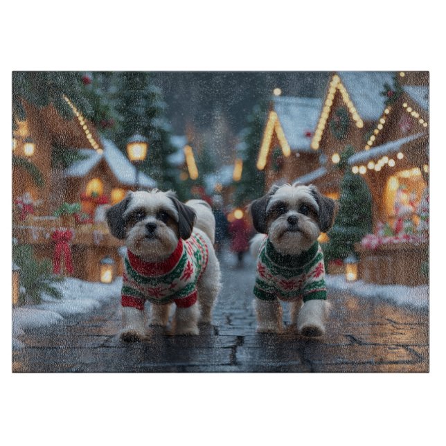 Malti Tzu Dogs Christmas Snow Holiday Cutting Board (Front)