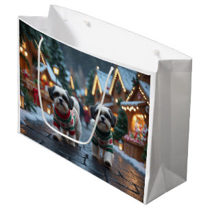 Malti Tzu Dogs Christmas Snow Holiday Large Gift Bag