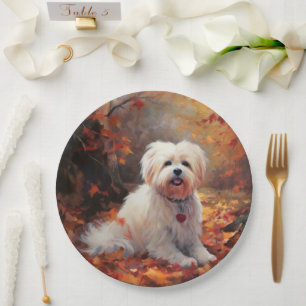 Malti Tzu in Autumn Leaves Fall Inspire Paper Plate
