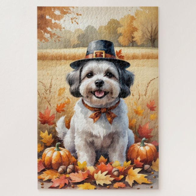 Malti Tzu In Autumn Leaves Thanksgiving Art  Jigsaw Puzzle (Vertical)
